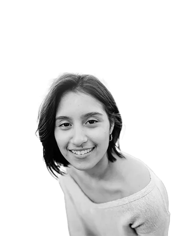 Smiling young woman in a casual outfit, black and white portrait