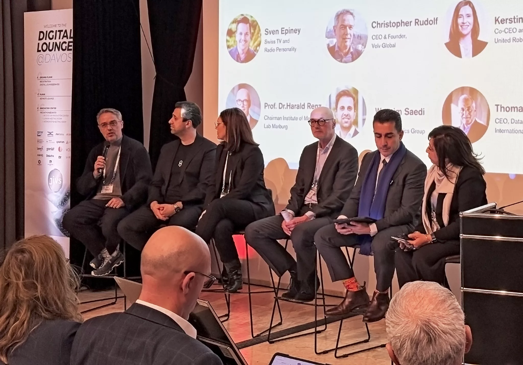 Volv Global CEO and founder Christopher Rudolf with the rest of the panel for "The Global Transformation of Healthcare, Sports and Medicineโ on the CXO Day of Digital Lounge @Davos.