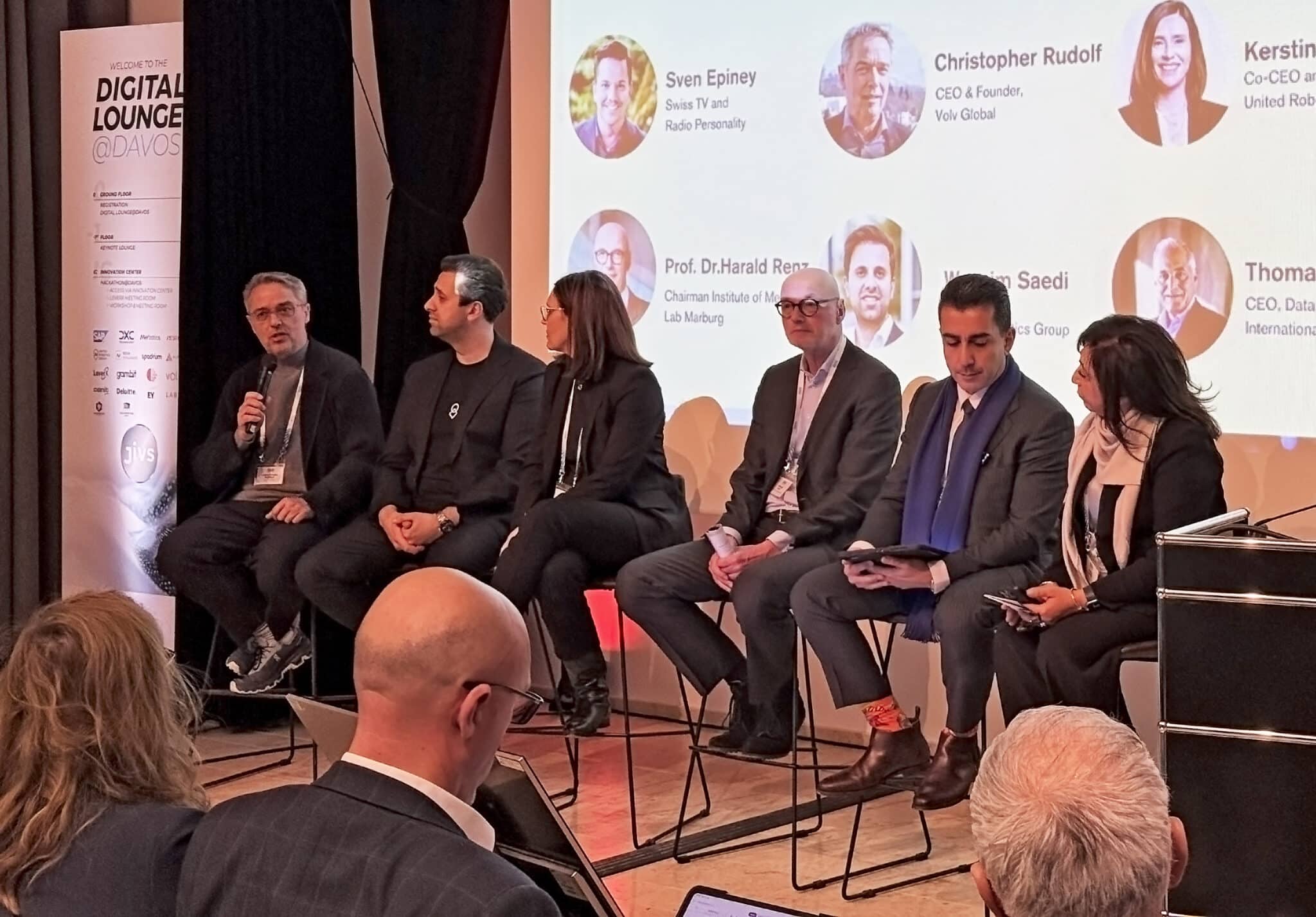 Volv Global CEO and founder Christopher Rudolf with the rest of the panel for "The Global Transformation of Healthcare, Sports and Medicineโ on the CXO Day of Digital Lounge @Davos.
