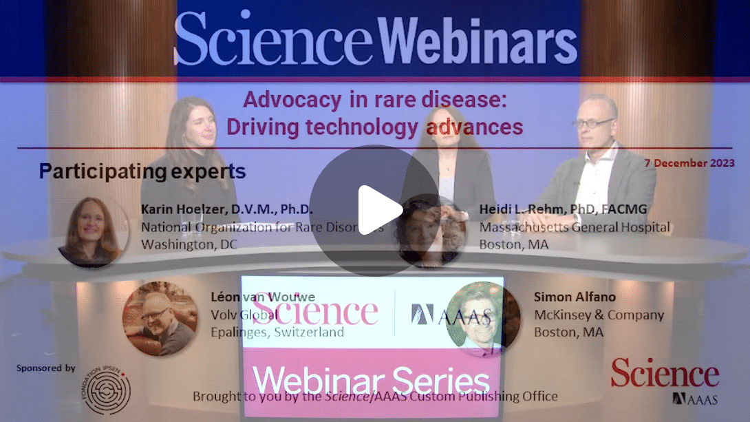 The webinar โAdvocacy in rare disease: Driving technology advancesโ was sponsored by Fondation Ipsen and produced by the Science/AAAS Custom Publishing Office.