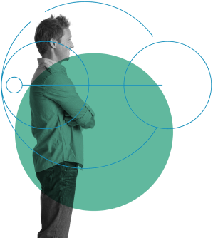 Illustration of a man standing with blue circles